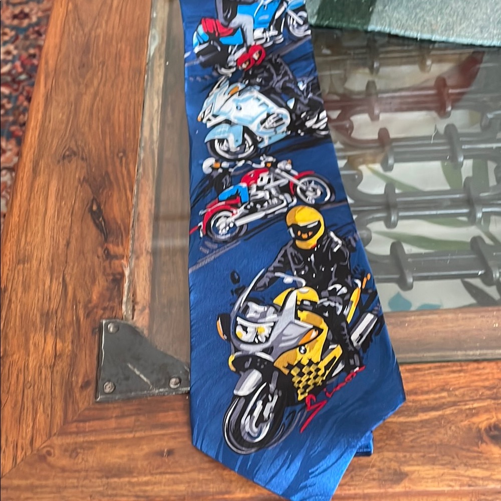 Motorcycle Print Blue Tie